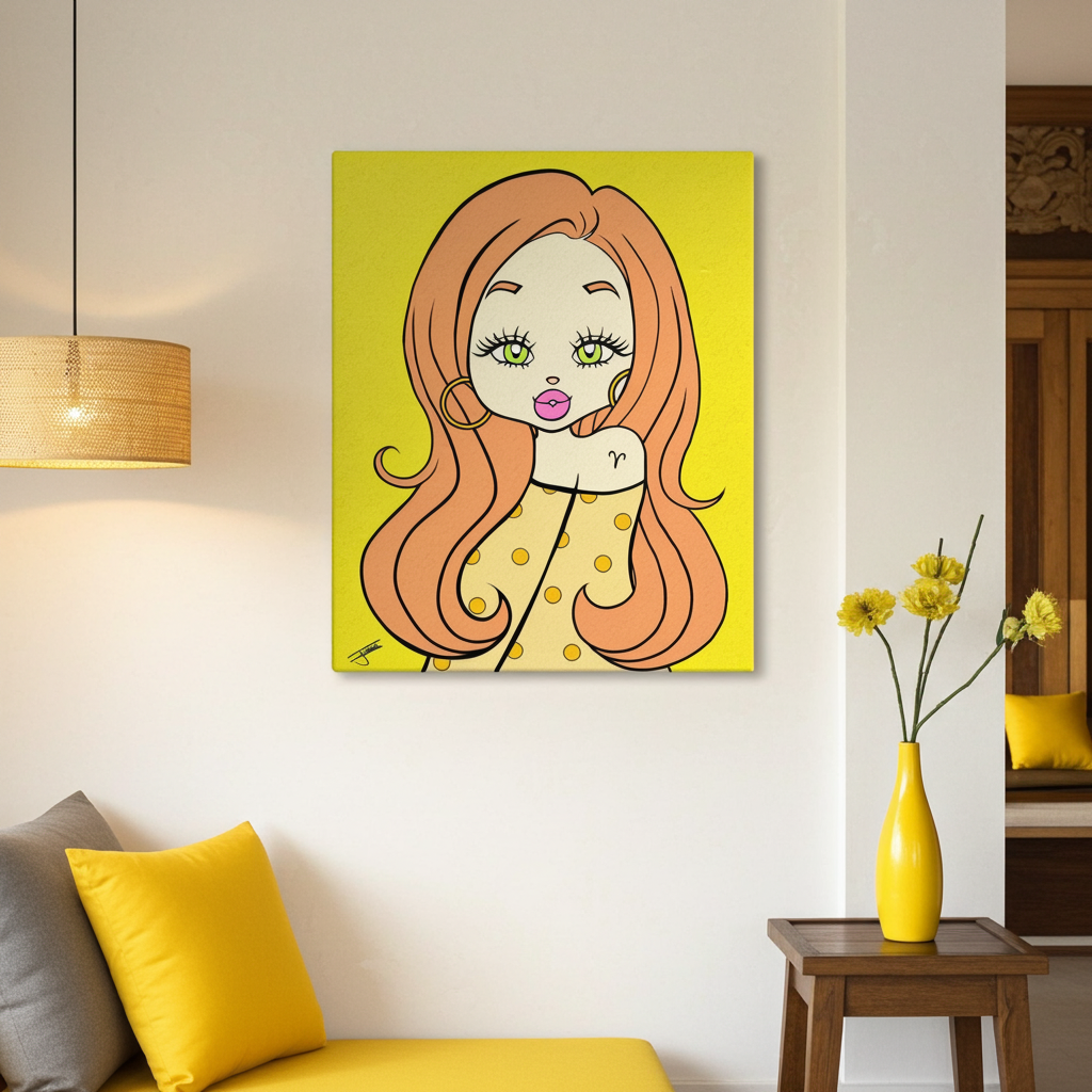 Luxury Bali hotel with a colorful painting of an Aries character.