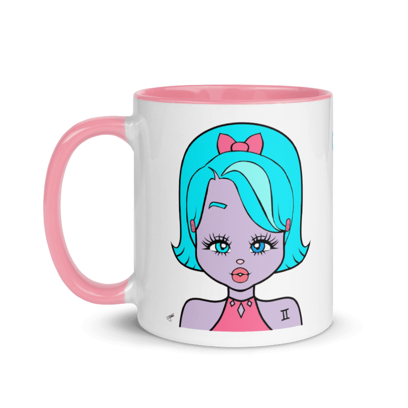 Mug with a Gemini character design on a white background